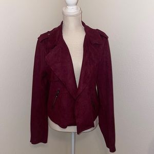 Skies Are Blue burgundy, faux, suede drape, jacket